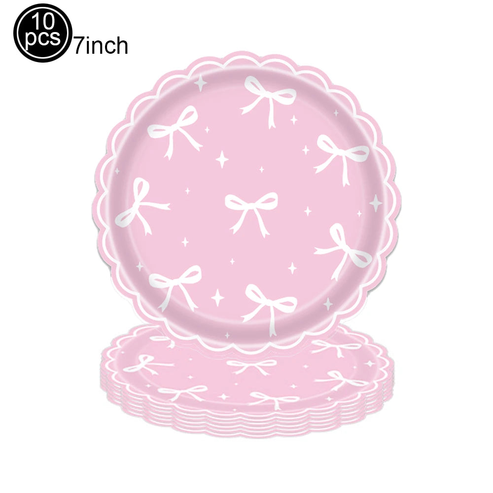 Kit de Fête d'Anniversaire Rose – Thème Princesse Bannière, Ballons Nœud, Pailles, Assiettes en Papier Jetables, Serviettes et Gobelets Vaisselle Décorations pour Fêtes d'Anniversaire de Filles