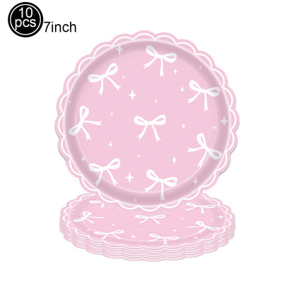Kit de Fête d'Anniversaire Rose – Thème Princesse Bannière, Ballons Nœud, Pailles, Assiettes en Papier Jetables, Serviettes et Gobelets Vaisselle Décorations pour Fêtes d'Anniversaire de Filles