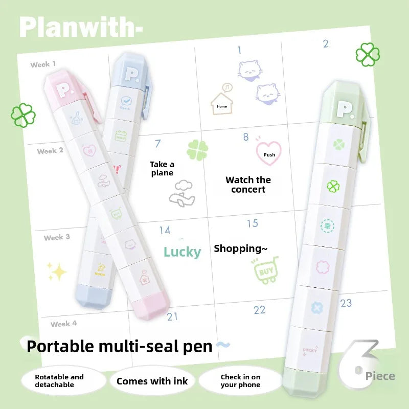 Jeu de tampons journal de listes de tâches mignonnes – Tampons encreurs détachables en forme de stylo pour agenda, carnet, scrapbooking, carnets de voyage et artisanat décoratif