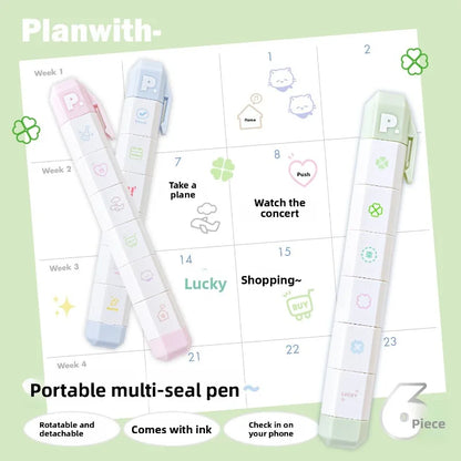 Jeu de tampons journal de listes de tâches mignonnes – Tampons encreurs détachables en forme de stylo pour agenda, carnet, scrapbooking, carnets de voyage et artisanat décoratif