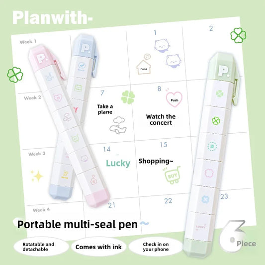 Set de sellos para diario de listas de tareas bonitas – Sellos de tinta desmontables con forma de bolígrafo para agenda, diario,, álbumes de recortes, notas de viaje y manualidades decorativas