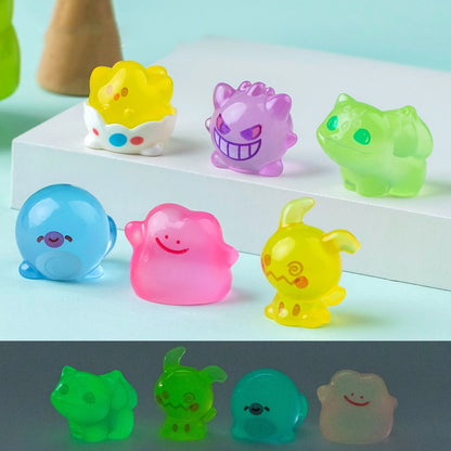 6PCS/SET Pokémon Anime Figures – Pikachu, Gengar, Bulbasaur & Charmander Luminous Cute Model Ornaments for Collection & Gifts