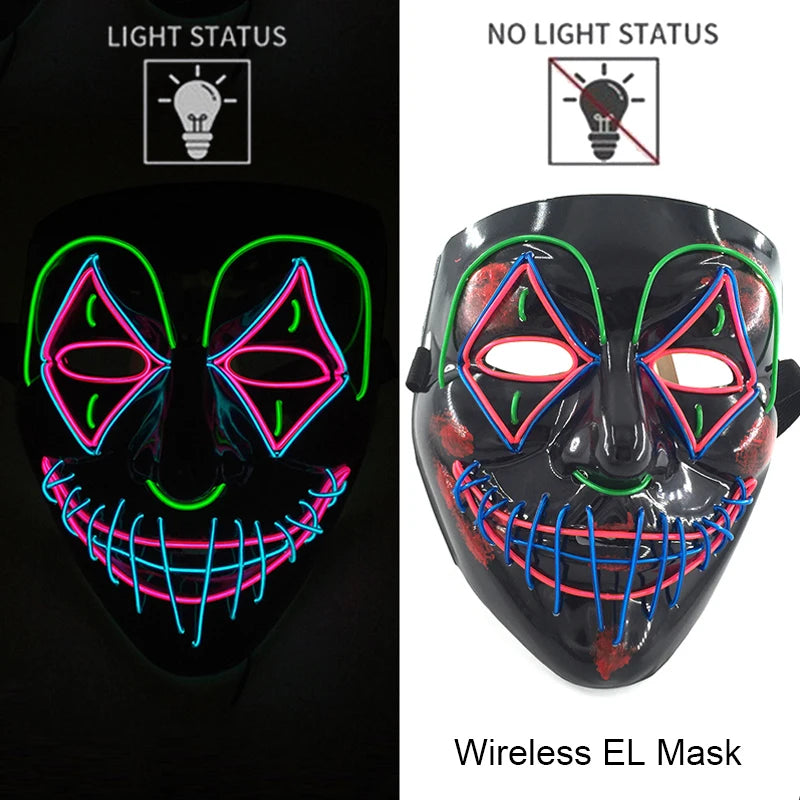 Masque LED sans fil Purge – Masque néon lumineux pour Halloween, fêtes et festivals