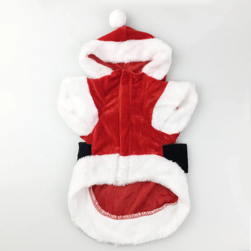 Santa Christmas Costume for Small Dogs & Cats – Winter Hooded Coat Jacket for Puppies, Chihuahua, Yorkie & Small Pets, Holiday Gift