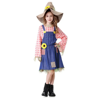 Parent-Child Pioneer Girl Cosplay Costume – Colonial Floral Village Dress with Hat for Kids Halloween, Carnival & Dress-Up Role Play