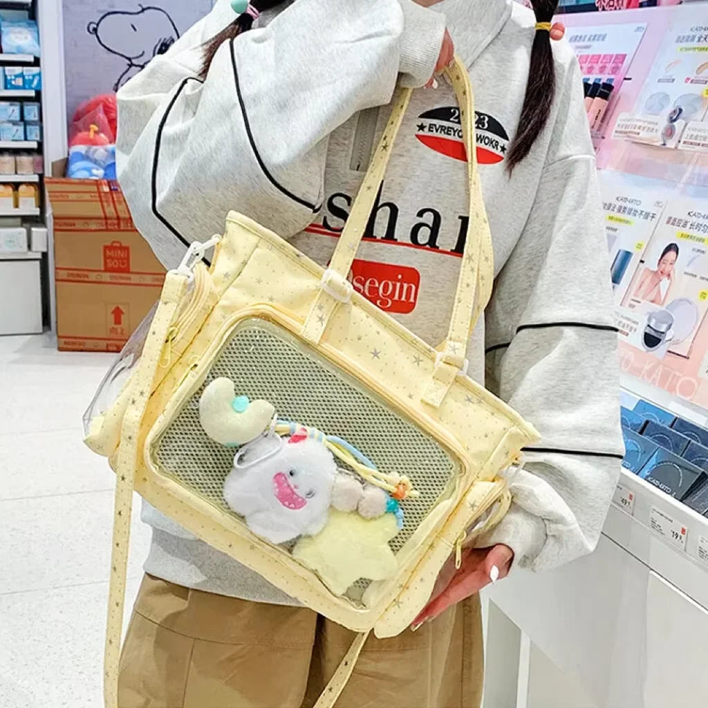Bolsa Ita Japonesa Y2K para Mujer – Bonito Bolso de Hombro Transparente Lolita, Bolso Cruzado Grande de Exhibición DIY, Cartera de Moda Kawaii para la Escuela, Viajes y Uso Diario