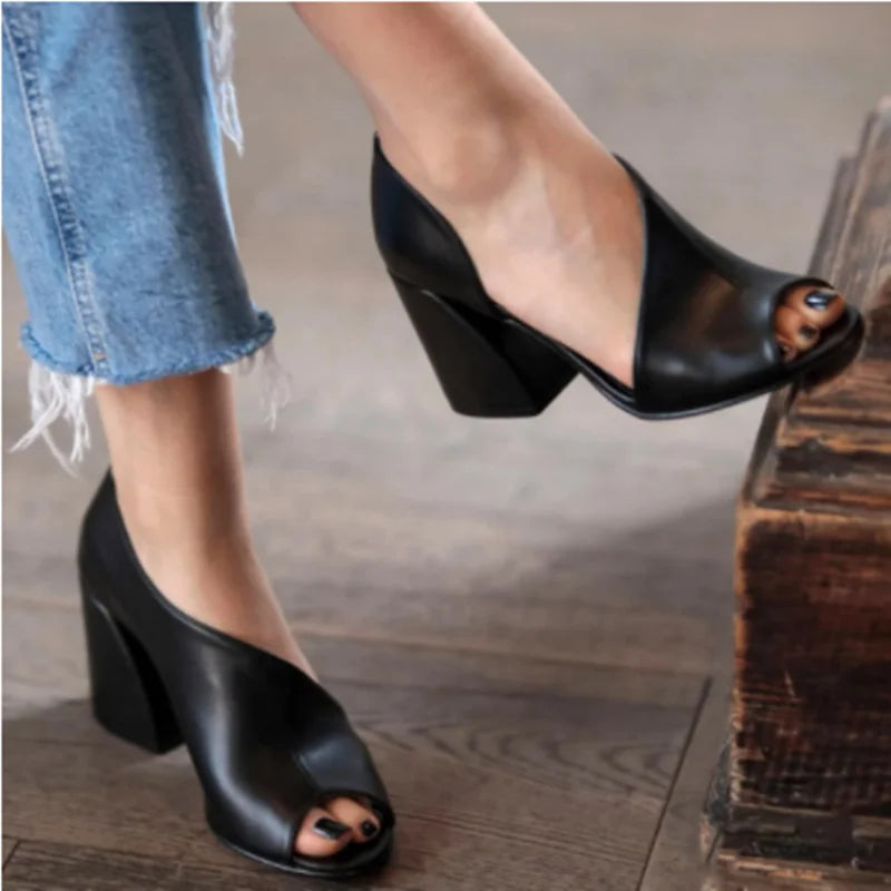 Sandalias de tacón grueso con plataforma para mujer – Zapatos de verano casuales con boca de pez y punta abierta, sandalias cómodas y a la moda