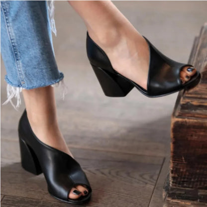 Sandalias de tacón grueso con plataforma para mujer – Zapatos de verano casuales con boca de pez y punta abierta, sandalias cómodas y a la moda