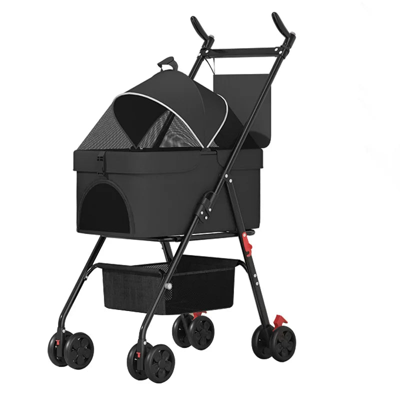 Poussette pliable pour animaux de compagnie 20 kg, poussette légère pour chiens et chats avec nacelle détachable pour les voyages en extérieur