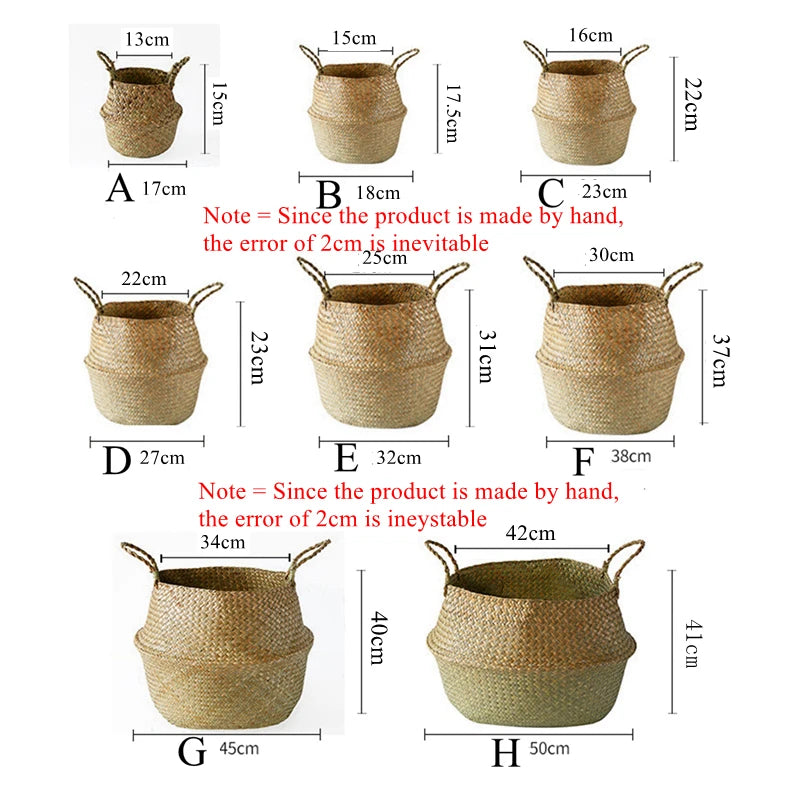 Cesta de mimbre de algas marinas Zerolife – Maceta colgante de ratán natural, cesto de ropa sucia, cesta de pícnic y cesta organizadora para el hogar Cesta Mimbre para plantas, ropa y decoración