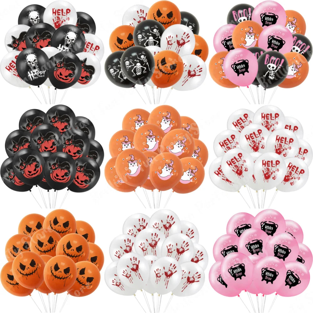 12-Inch Halloween Latex Balloons – Black, Orange, White & Pink Balloons for Halloween Parties, Holiday Events, Party Favors & Decorations