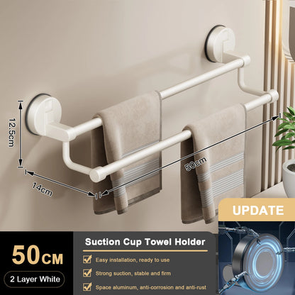 Toallero de Ventosa para Pared, sin Taladro, para Baño, Barra de Toalla de 30/40/50cm, Soporte que Ahorra Espacio