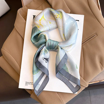 70x70CM Foulard en soie imprimé pour femme – Châle Pashmina carré tendance, tour de cou de luxe, bandeau et bandana décoratif