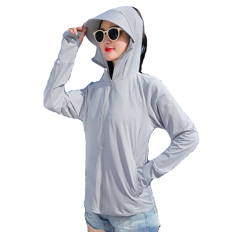 Women's Ice Silk UV Protection Jacket – Lightweight Breathable Long Sleeve Cycling Coat with Hood for Summer Outdoor Sports