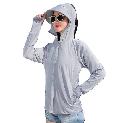 Women's Ice Silk UV Protection Jacket – Lightweight Breathable Long Sleeve Cycling Coat with Hood for Summer Outdoor Sports