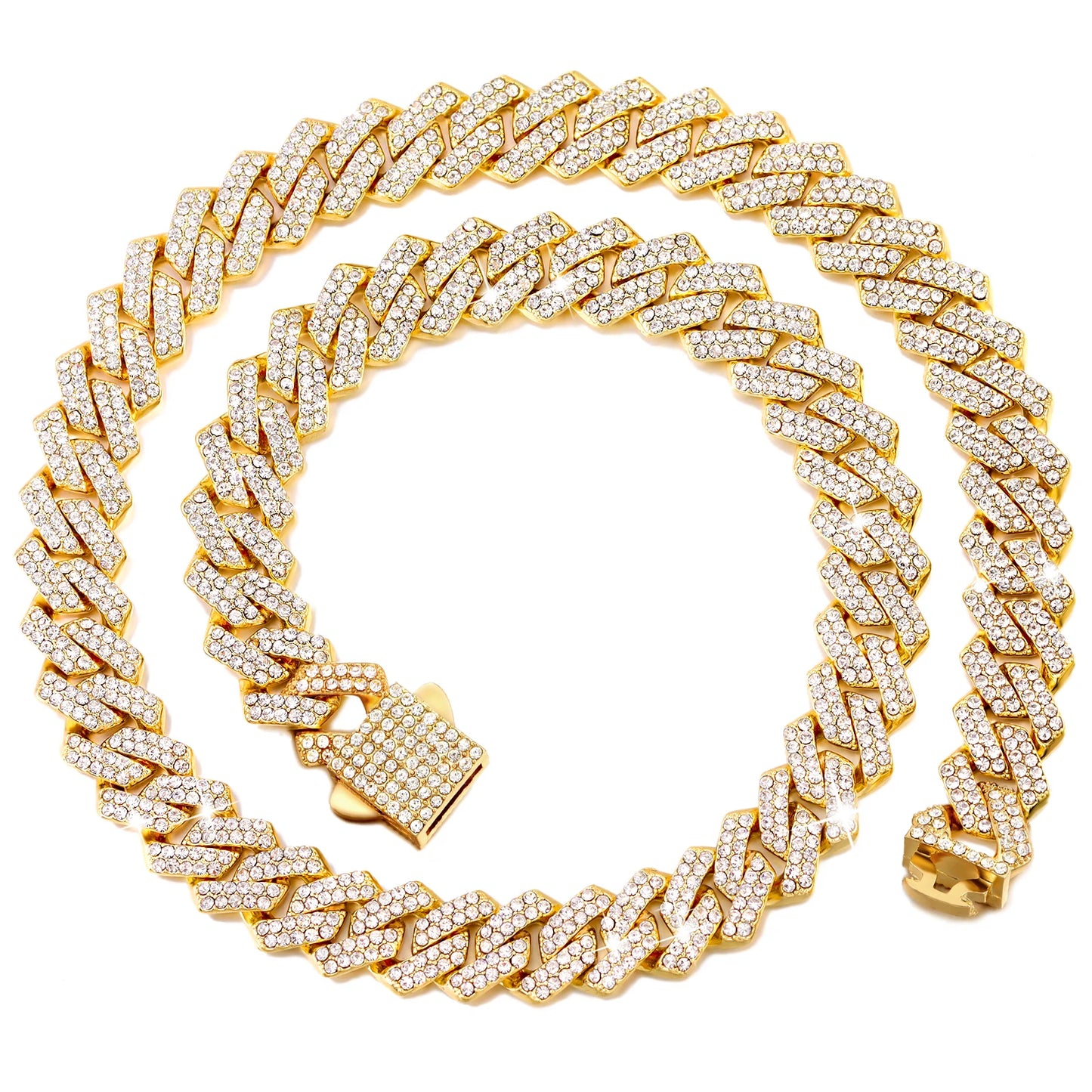 Cadena Cubana de Eslabones Iced Out de 14mm – Gargantilla Hip Hop con Diamantes Engastados para Hombres y Mujeres | Joyería de Lujo de Moda Urbana