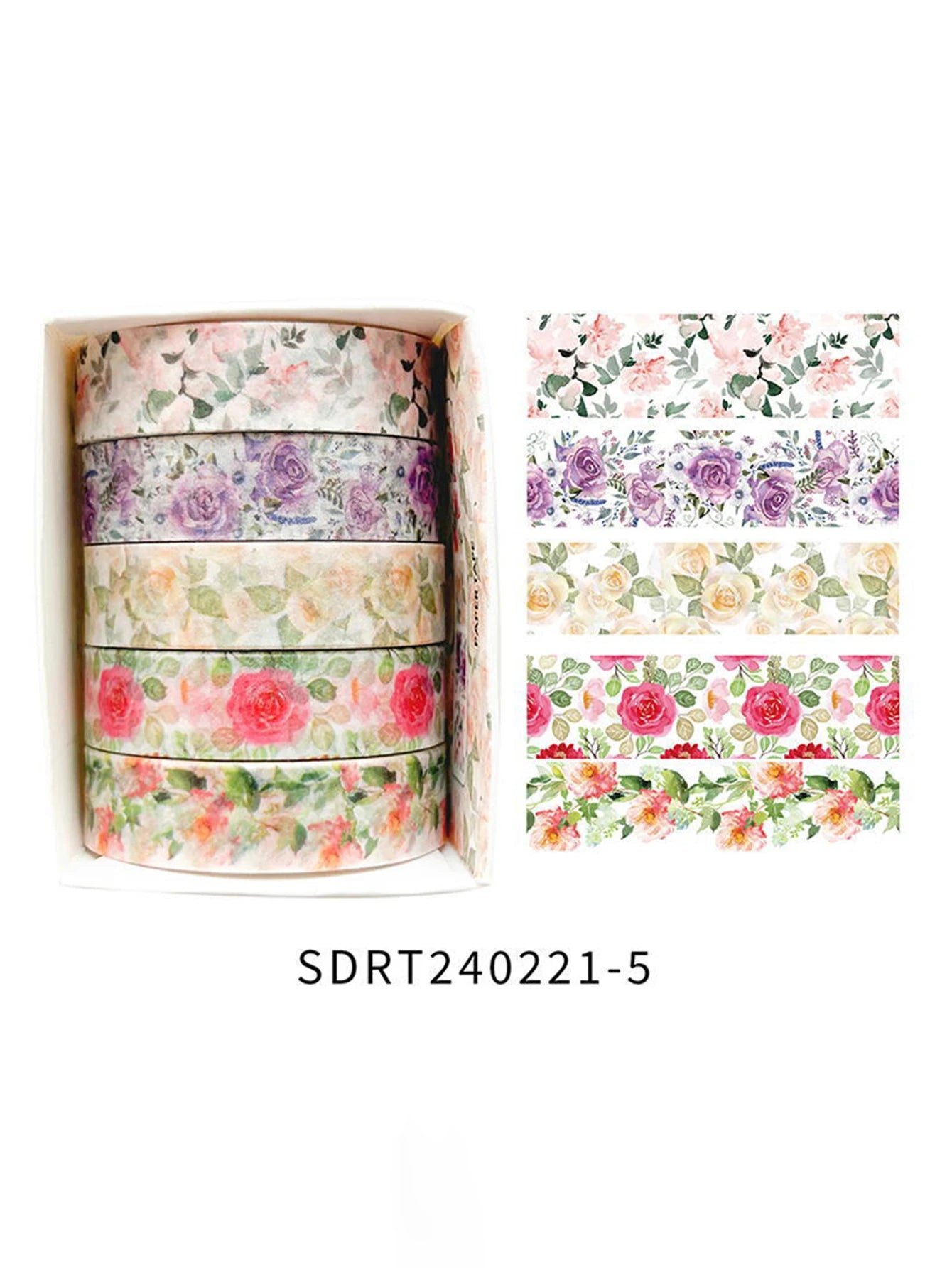 5 Rolls Romantic Flower Washi Tape Set – Cute Floral Decorative Tape for Journaling, Scrapbooking, Diary & Student DIY Crafts