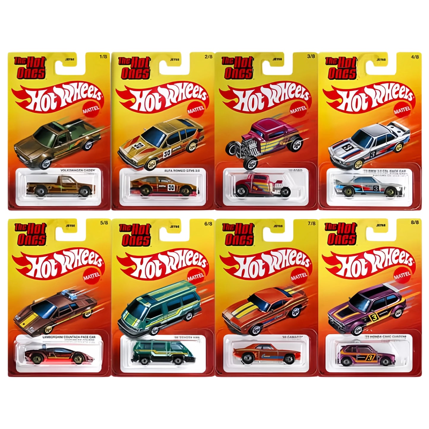 Hot Wheels The Hot Ones Mix 1:64 JBY68 Diecast Alloy Car – Collectible Model Vehicle Featuring Alfa Romeo, Ford, BMW, Lamborghini & Toyota