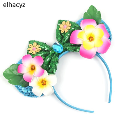 Diadema de orejas de Mickey Mouse de Lilo & Stitch – Lazo de lentejuelas de 5" Accesorio para el cabello de dibujos animados para mujeres y niñas | Diadema para fiestas y festivales