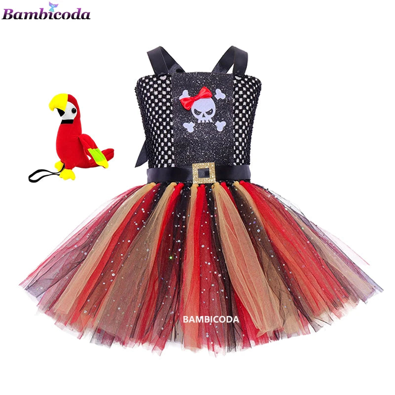 Girls Pirate Costume Dress – Fancy Cosplay Outfit for Halloween, Carnival & Party Dress-Up, Ages 3–10Y