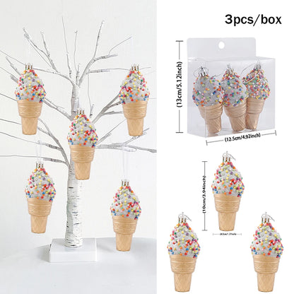 1Box Christmas Macaron Ice Cream Donut Ornaments – Cute Shaped Ball Pendants for Xmas Tree, Home, Party & Navidad Holiday Decor
