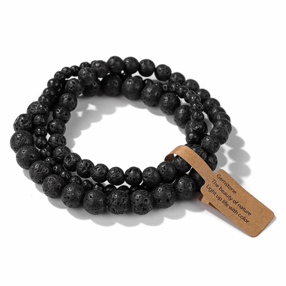 Set de 3 Pulseras de Cuentas de Piedra Natural – Agate Musgoso Indio, Rodonita y Cuarzo Cristal de 4mm/6mm/8mm para Hombres y Mujeres