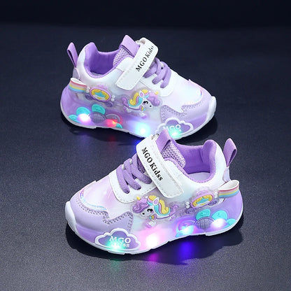 Girls' Light-Up Rainbow Pony Shoes – Soft-Sole Sports Sneakers with Flashing LED Lights for Spring & Autumn, Running & Casual Wear, Ages 1-6