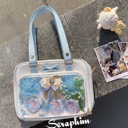 Bolso Y2K lindo con moño Ita – Bolso de hombro transparente para mujer y niña, bolso tote de exhibición de insignias DIY, bolso bandolera de moda Lolita con diseño de moño Kawaii