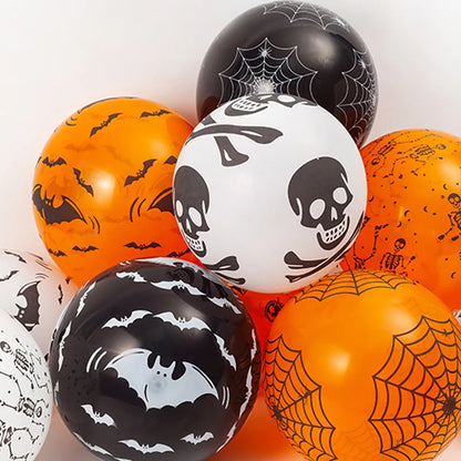 20/50/100PCS Halloween Printed Balloons – 12-Inch Helium Balloons with Pumpkin, Bat & Little Devil Designs for Halloween Party Decorations