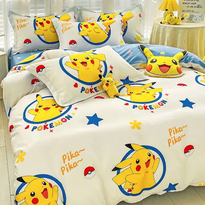 Pokémon Bedding Set – Pikachu Cartoon Duvet Cover for Kids (Single/Double/King Size)