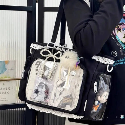 Bolsa Ita Japonesa Y2K para Mujer – Bonito Bolso de Hombro Transparente Lolita, Bolso Cruzado Grande de Exhibición DIY, Cartera de Moda Kawaii para la Escuela, Viajes y Uso Diario