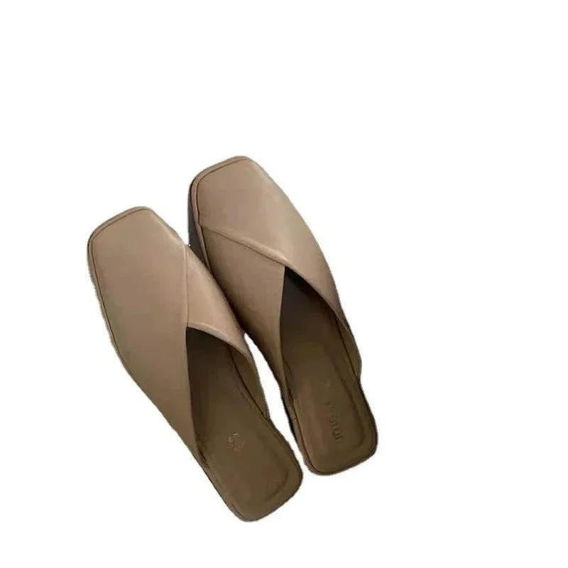 Women's Square Toe Flat Sandals Casual Slip-On Mules Outdoor Walking Slides