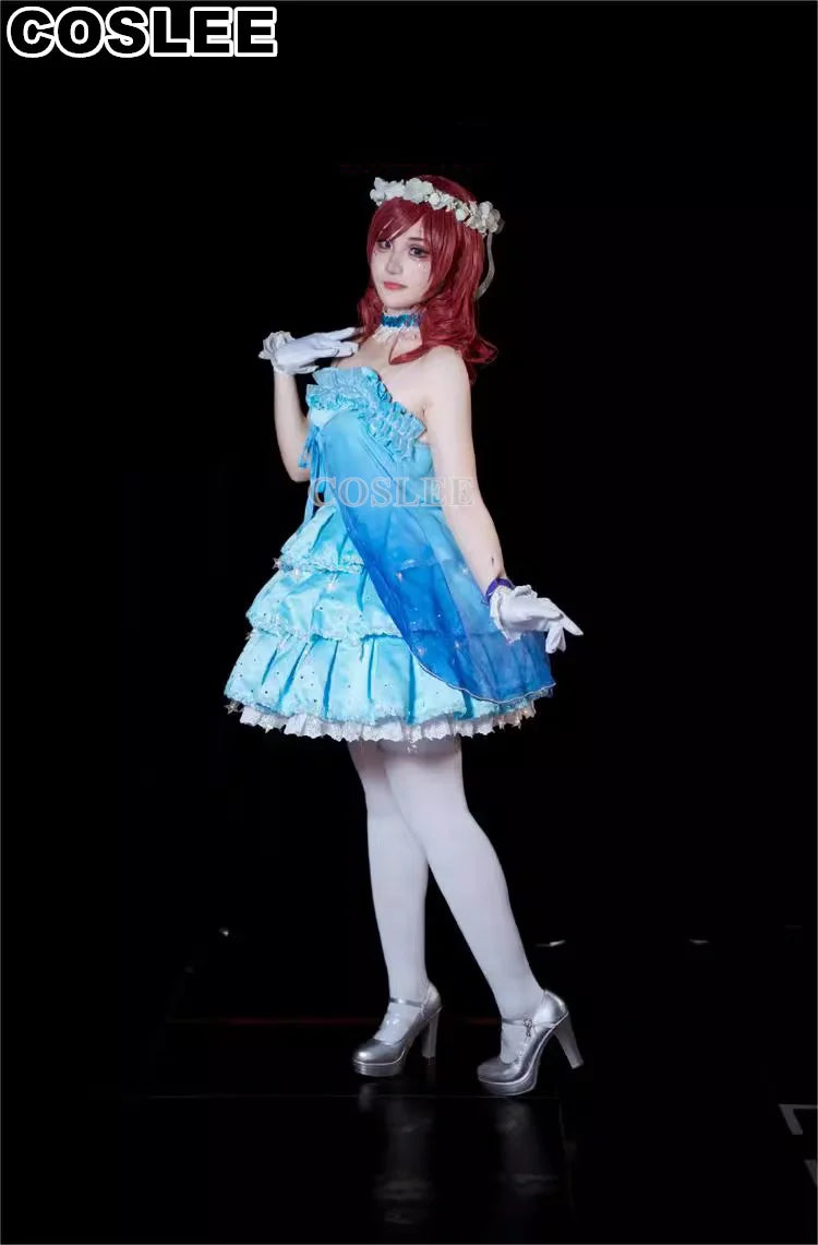 COSLEE LoveLive Aqours “The Dreaming Gate” Cosplay Costume – All Members Blue Singing Dress (Nozomi, Nico, Hanayo, Maki)