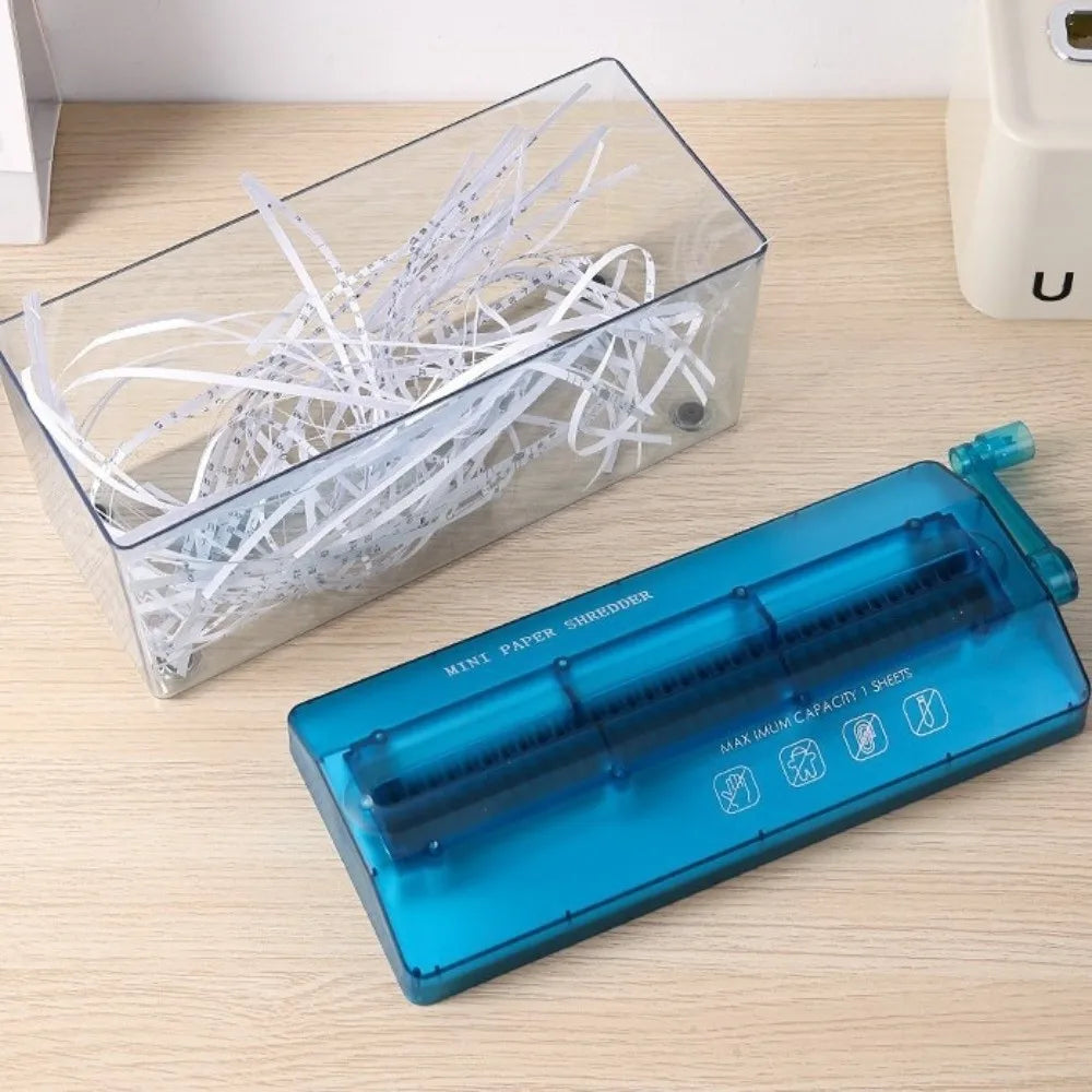 Mini Manual Paper Shredder – ABS Hand-Crank Document Shredder with Transparent Design, Eco-Friendly Portable Cutting Tool for Home & Office