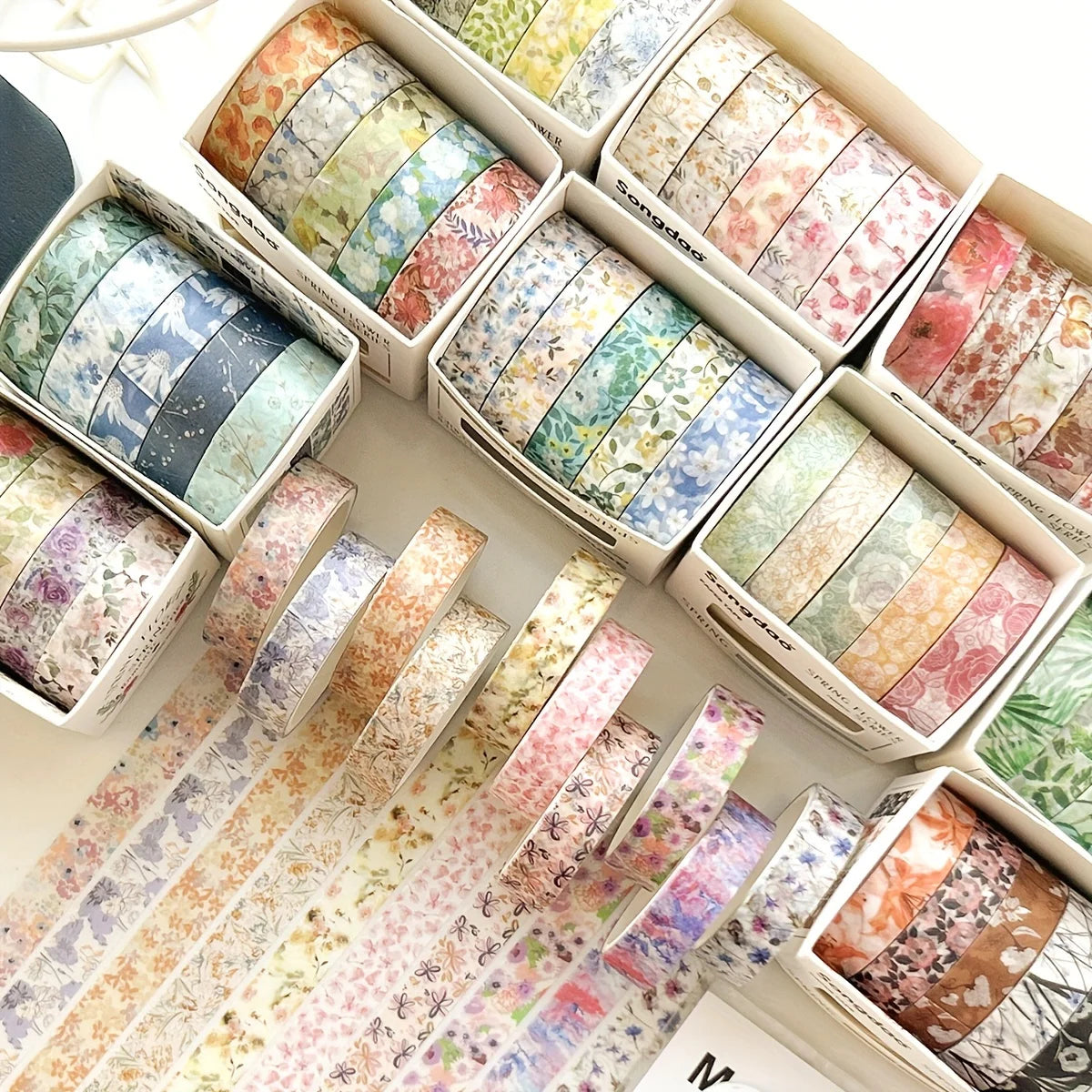 5 Rolls Romantic Flower Washi Tape Set – Cute Floral Decorative Tape for Journaling, Scrapbooking, Diary & Student DIY Crafts