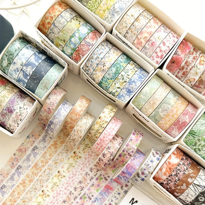 5 Rolls Romantic Flower Washi Tape Set – Cute Floral Decorative Tape for Journaling, Scrapbooking, Diary & Student DIY Crafts