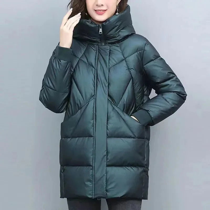 Women’s Hooded Cotton-Padded Winter Coat – Mid-Length Thick Puffer Jacket, Elegant Vintage Parka for Cold Weather