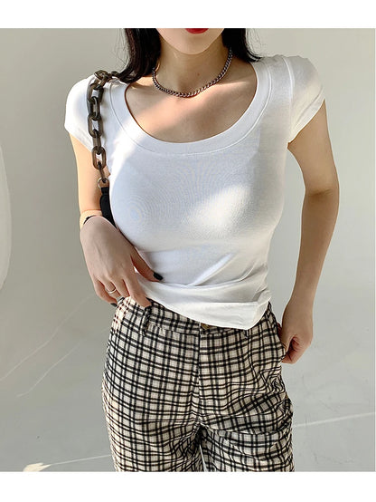 2026 Summer Women’s 100% Cotton Slim T-Shirt Casual Basic O-Neck Solid Korean Style Tee 16 Colors