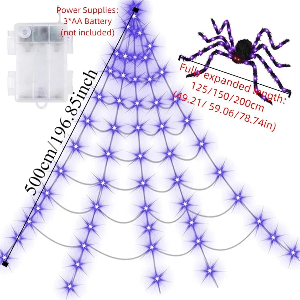 5M 250 LED Halloween Spider Web Lights – Waterproof 8-Mode Spider Net String Lights with Giant Scary Spider for Party Decor
