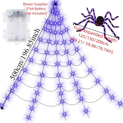 5M 250 LED Halloween Spider Web Lights – Waterproof 8-Mode Spider Net String Lights with Giant Scary Spider for Party Decor