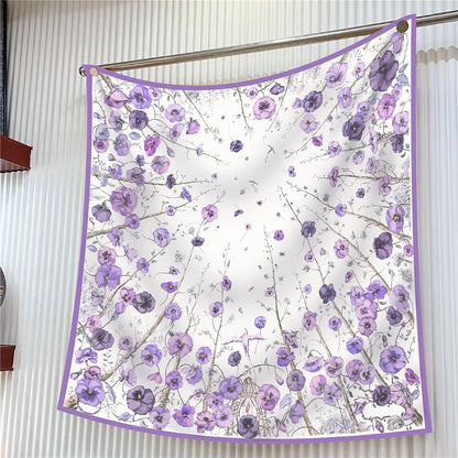 Foulard carré en soie 90 cm pour femme, motif floral, sergé de luxe, bandana, châle, hijab, cache-col, écharpe de tête