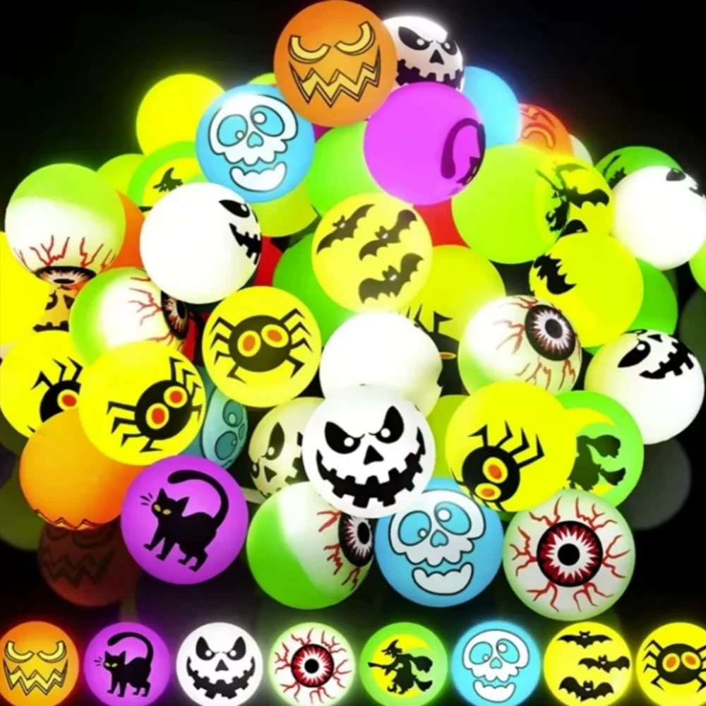 10–100PCS Mini Glow-in-the-Dark Halloween Bouncing Balls – Spider, Bat & Ghost Party Favors, Gift Bag Fillers & Spooky Decorations