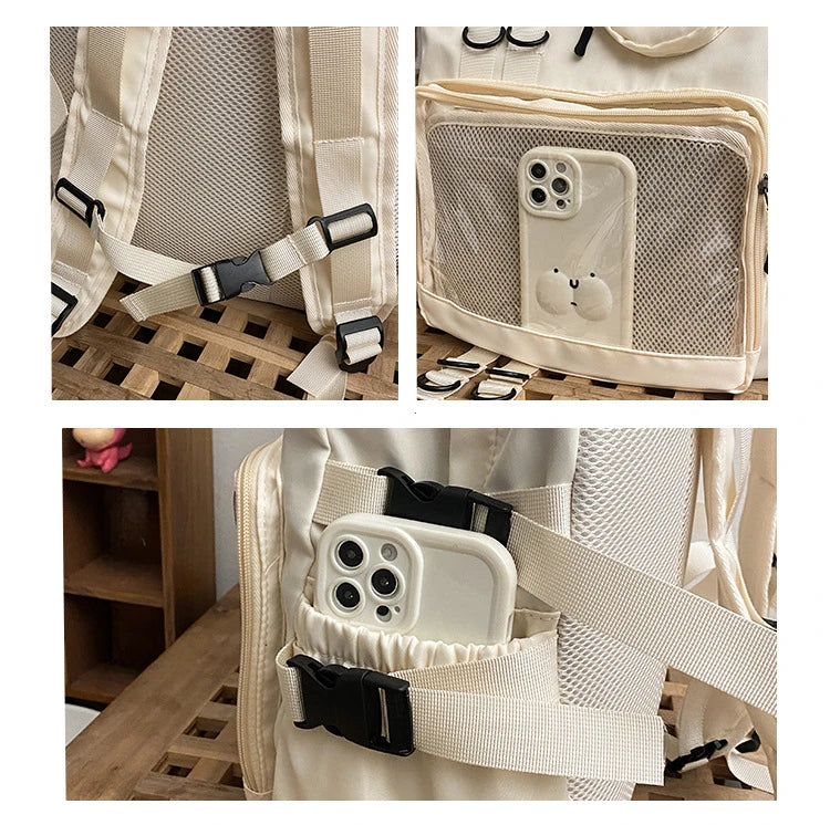 Mochila Ita Kawaii Estilo Collage – Mochila Escolar Transparente con Bolsillo en Forma de Corazón para Adolescentes, Mochila de Moda Japonesa JK, Mochila para Laptop para Mujeres, Bolso de Hombro para Estudiantes Estilo Harajuku 2024