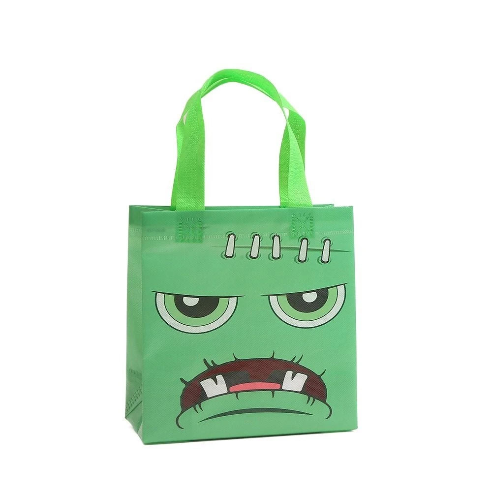 Halloween Pumpkin Candy Bags for Kids, Non-Woven Trick or Treat Loot Bags, Cute Ghost Bat and Cat Treat Bags, Halloween Goodie Bags, Party Favors and Holiday Gift Bags
