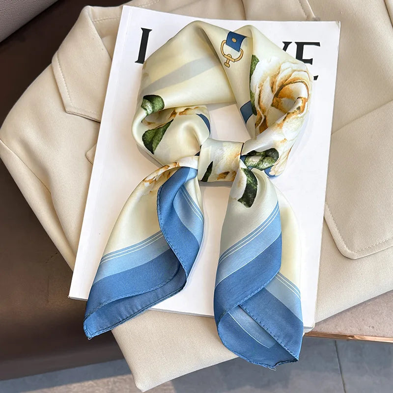 70x70CM Foulard en soie imprimé pour femme – Châle Pashmina carré tendance, tour de cou de luxe, bandeau et bandana décoratif
