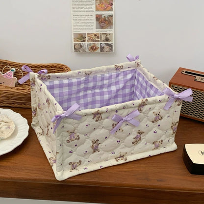 Cute Quilted Lace Storage Basket – Korean Desktop Organizer Bin for Cosmetics, Toys, Sundries & Home Décor