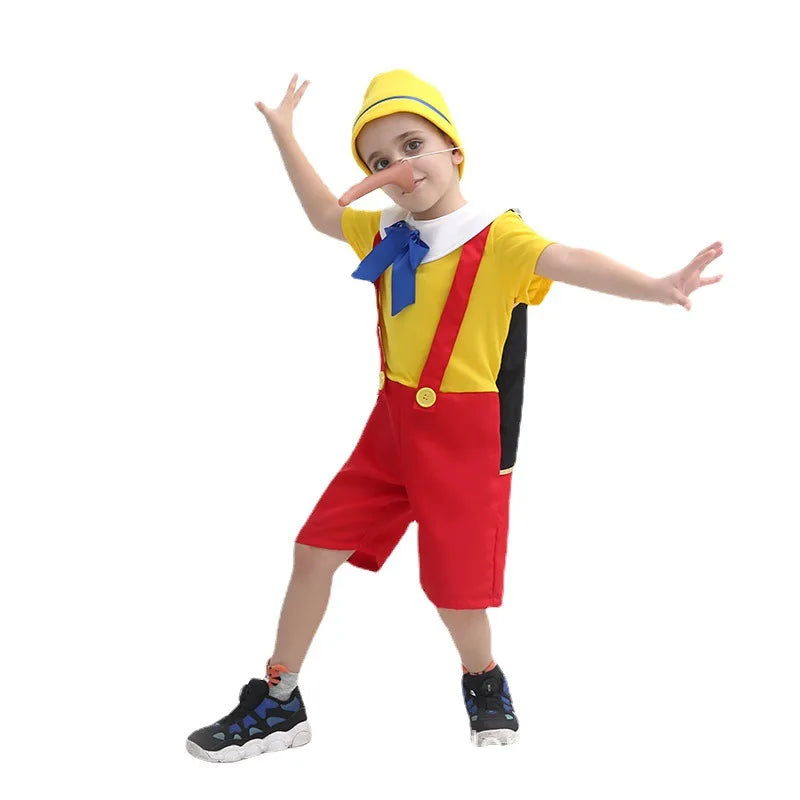 Pinocchio Cosplay Costume for Kids – Funny Cartoon Character Outfit with Nose for Boys & Girls Halloween, Birthday & Party Dress-Up