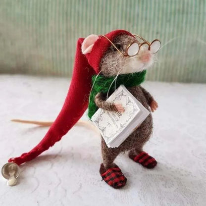 Needle Felted Mouse Christmas Ornament – Cute Wool Felt Mouse Hanging Decoration, Handmade Craft Decor for Christmas Tree & Home