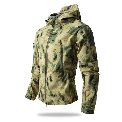Lurker Men’s Soft Shell Tactical Jacket – Waterproof Fleece-Lined Hooded Coat, Camouflage Outdoor Outerwear for Autumn & Hunting