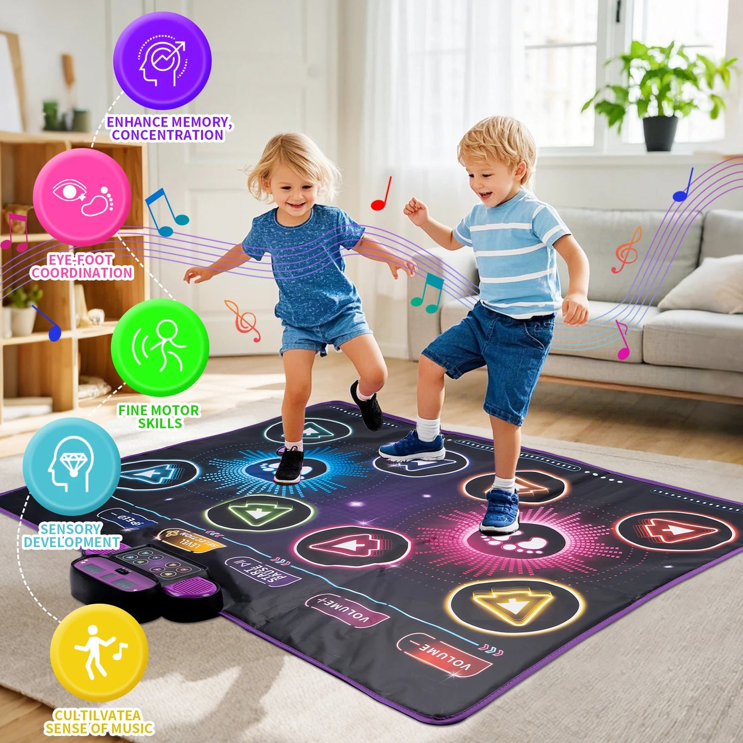 Kids Electronic Dance Mat – Double Player Music Dance Pad with 9 Levels Educational Toy